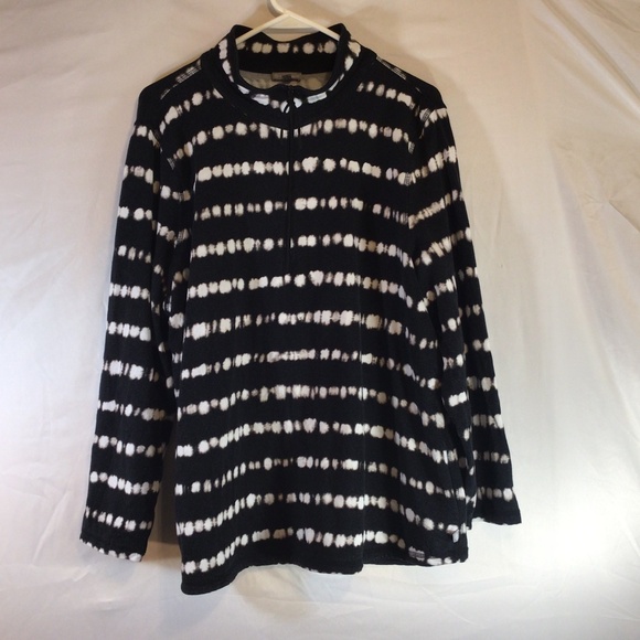 T by Talbots 2XP Black White Tie Dye Stripe Knit Top Long Sleeve Pullover Cozy - Picture 1 of 8
